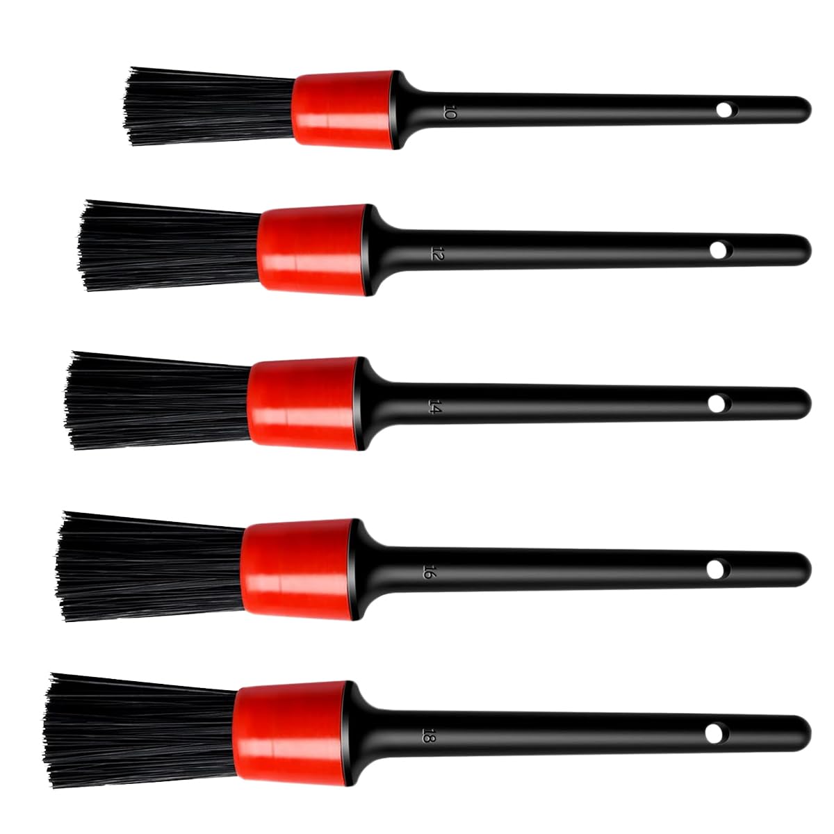 Autocosmetics Car Detailing Brush Set – 5 Sizes  (sizes 10, 12, 14, 16, 18)  for Interior & Exterior Cleaning