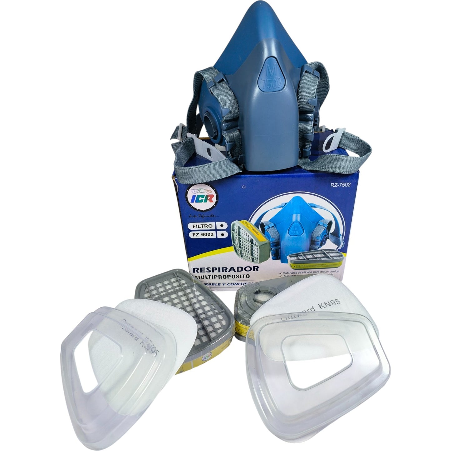 ICR 7502 Industrial Respirator Mask Set with Dual Cartridge & KN95 Filters – Reusable Silicone, For Paint, Dust & Chemical Protection