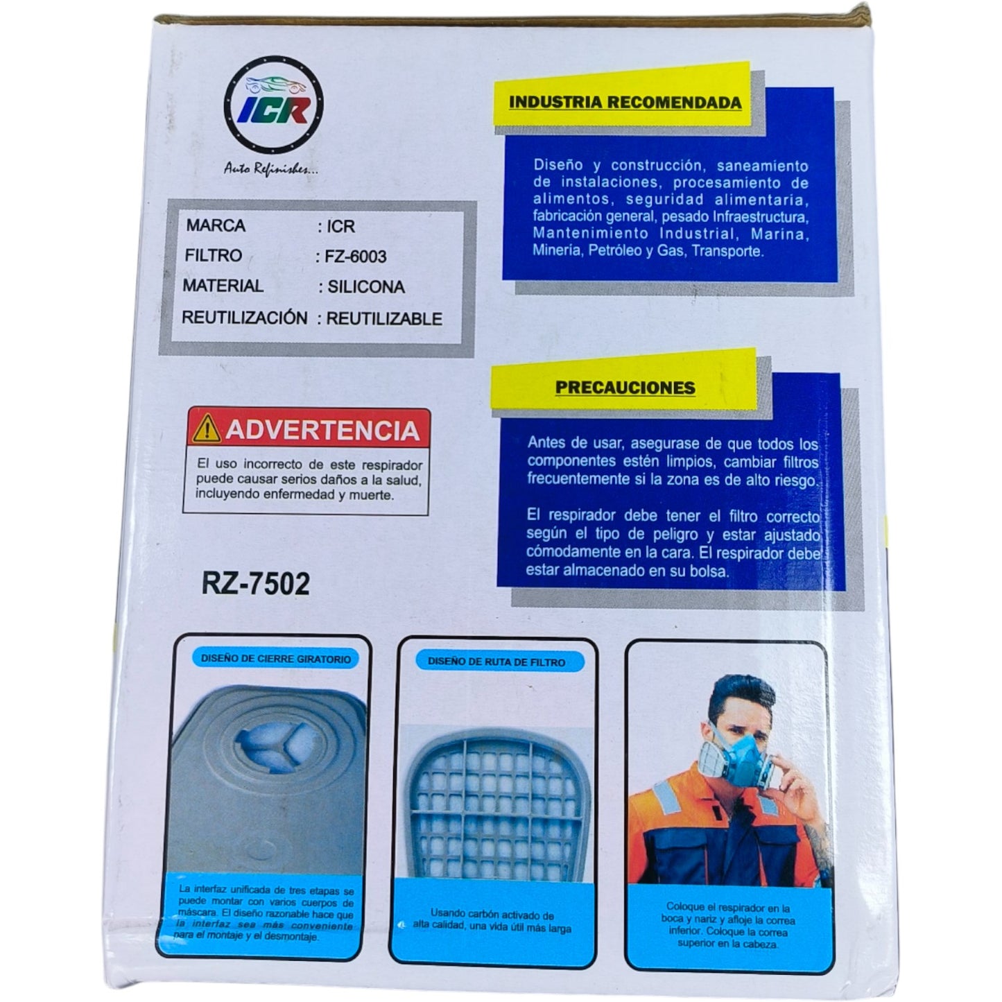 ICR 7502 Industrial Respirator Mask Set with Dual Cartridge & KN95 Filters – Reusable Silicone, For Paint, Dust & Chemical Protection