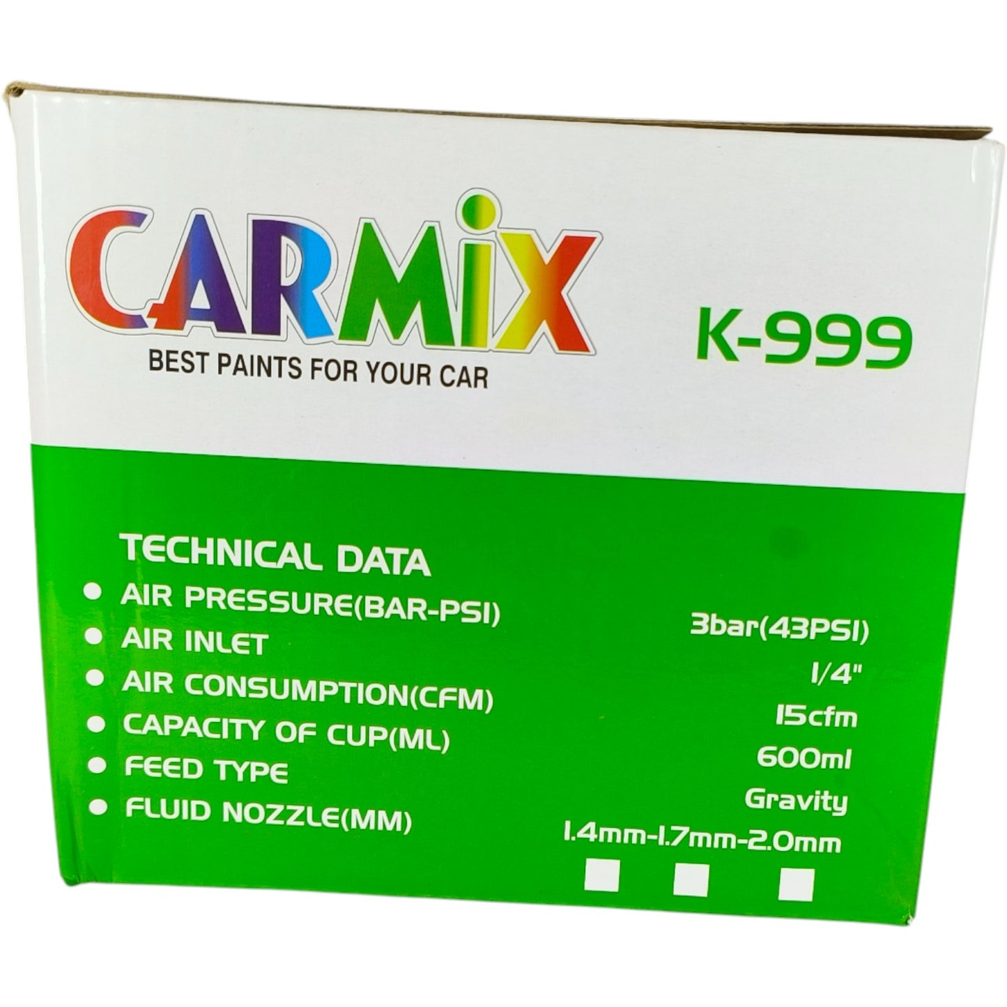 Carmix K-999 Professional HVLP Spray Gun – Gravity Feed, 600ml Cup, 1.4/1.7/2.0mm Nozzle