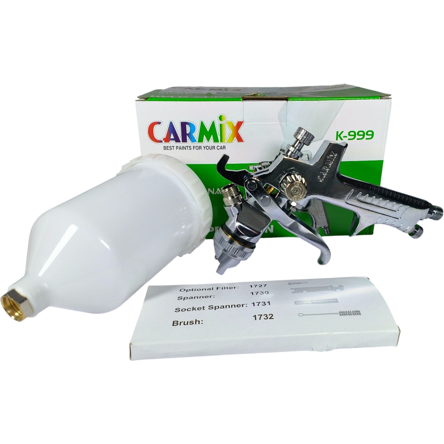 Carmix K-999 Professional HVLP Spray Gun – Gravity Feed, 600ml Cup, 1.4/1.7/2.0mm Nozzle