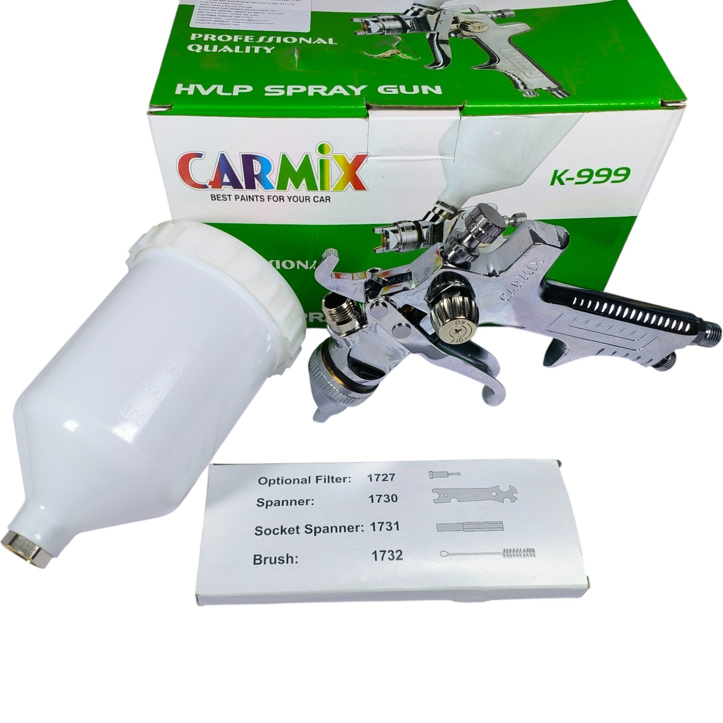 Carmix K-999 Professional HVLP Spray Gun – Gravity Feed, 600ml Cup, 1.4/1.7/2.0mm Nozzle