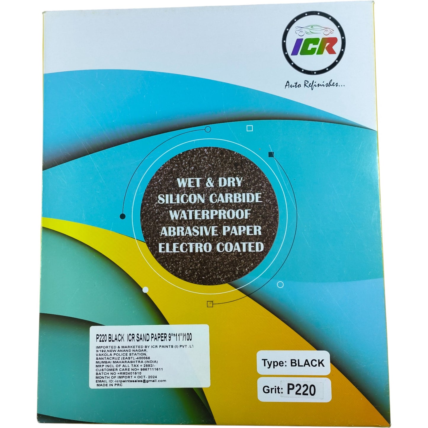 ICR Black Wet & Dry Silicon Carbide Waterproof Sand Paper – 9"x11" (100 Sheets)