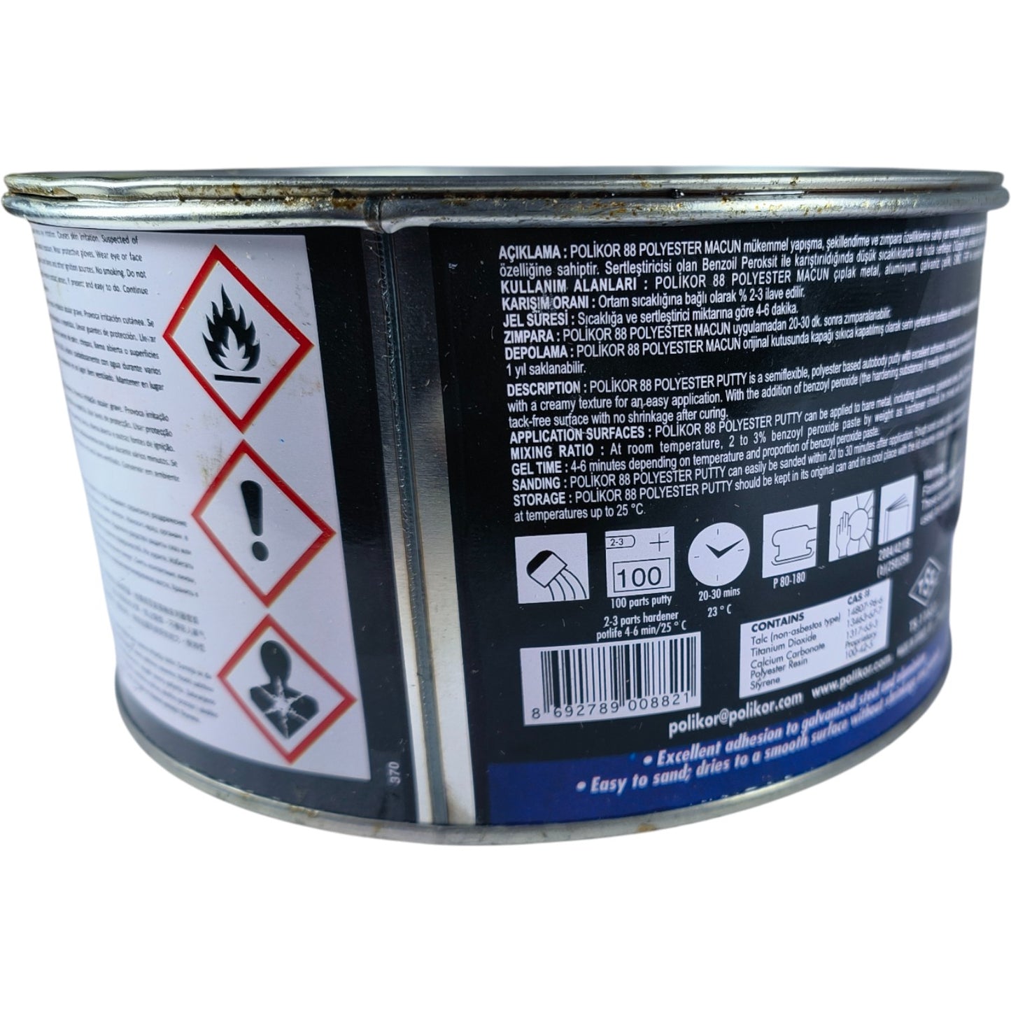 Polikor 88 Polyester Putty – Universal Auto Body Filler with Hardener for Metal, Galvanized & Aluminum Panel Repair