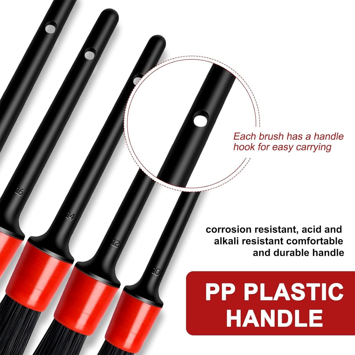 Autocosmetics Car Detailing Brush Set – 5 Sizes  (sizes 10, 12, 14, 16, 18)  for Interior & Exterior Cleaning