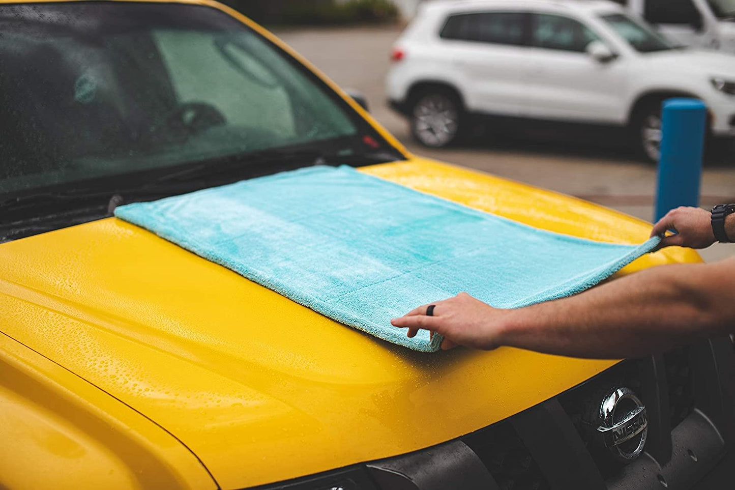 ASHU PADS Microfiber Cloth for Car, Dual Sided Car Cleaning Cloth, Twisted Loop - Edgeless - Thick Plush Microfiber Cloth, Lint-Free for Quick Drying, 1200 GSM (60cm x 40cm) 1pc, Color: Grey-Blue
