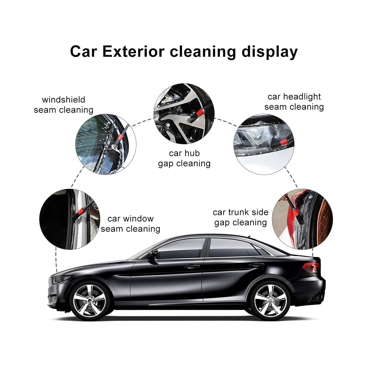 Autocosmetics Car Detailing Brush Set – 5 Sizes  (sizes 10, 12, 14, 16, 18)  for Interior & Exterior Cleaning