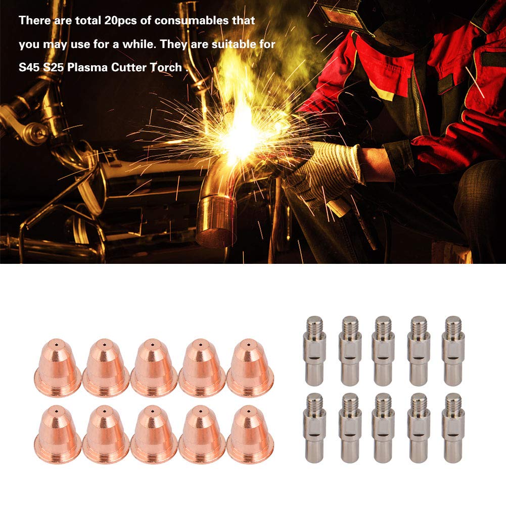 Ashu Pads 10 Sets (20Pcs) PR0110 PD0116 Plasma Cutter Torch Nozzle Electrode 0.8mm Tips for S25K S45 – Plasma Consumables Kit