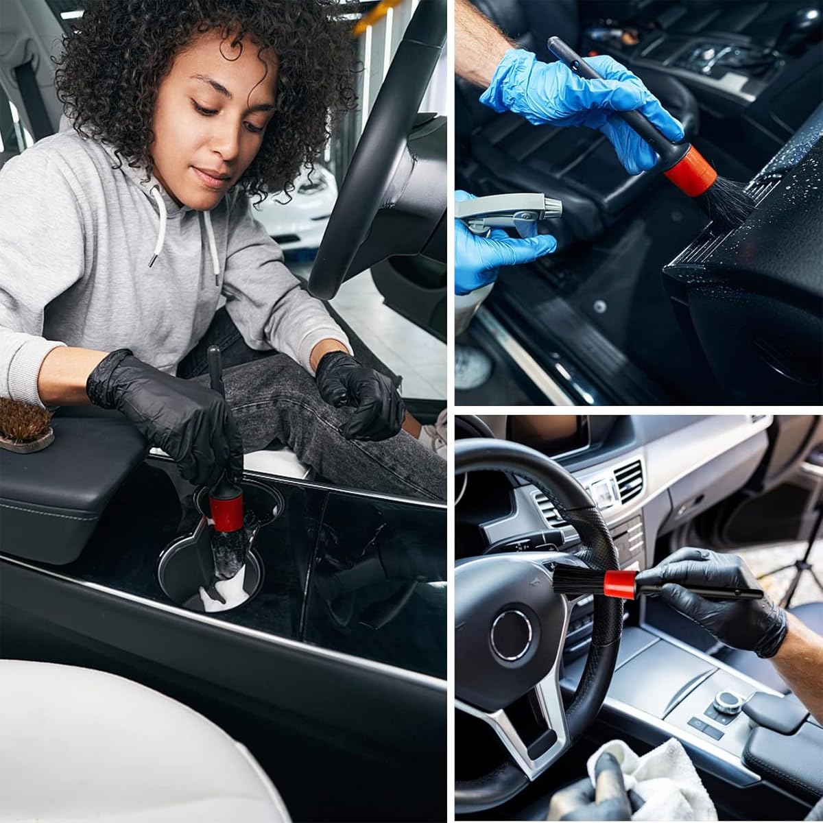 Autocosmetics Car Detailing Brush Set – 5 Sizes  (sizes 10, 12, 14, 16, 18)  for Interior & Exterior Cleaning