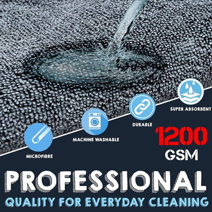 ASHU PADS Microfiber Cloth for Car, Dual Sided Car Cleaning Cloth, Twisted Loop - Edgeless - Thick Plush Microfiber Cloth, Lint-Free for Quick Drying, 1200 GSM (60cm x 40cm) 1pc, Color: Grey-Blue