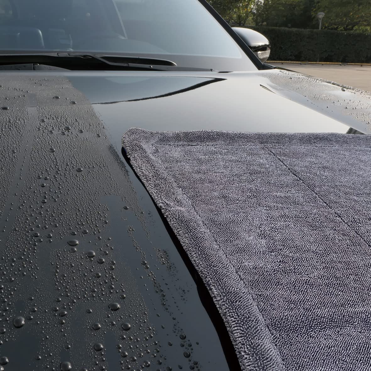 ASHU PADS Microfiber Cloth for Car, Dual Sided Car Cleaning Cloth, Twisted Loop - Edgeless - Thick Plush Microfiber Cloth, Lint-Free for Quick Drying, 1200 GSM (60cm x 40cm) 1pc, Color: Grey-Blue