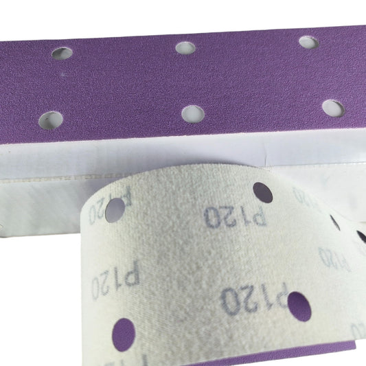 Purple Sanding BLOCK PAPER – 70mm x 25m, 14-Hole, Velcro ( pack of 100 )