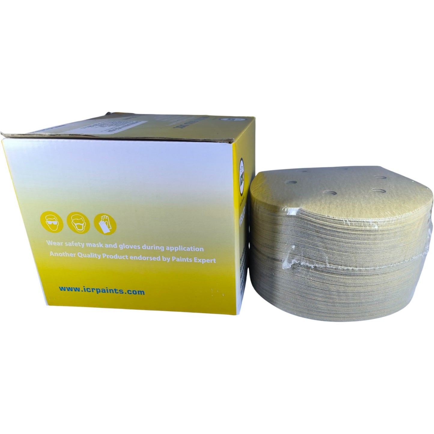 ICR Velcro Gold Sanding Discs – P220 Grit, 6” (150mm), Multi-hole, 100 Pcs Pack