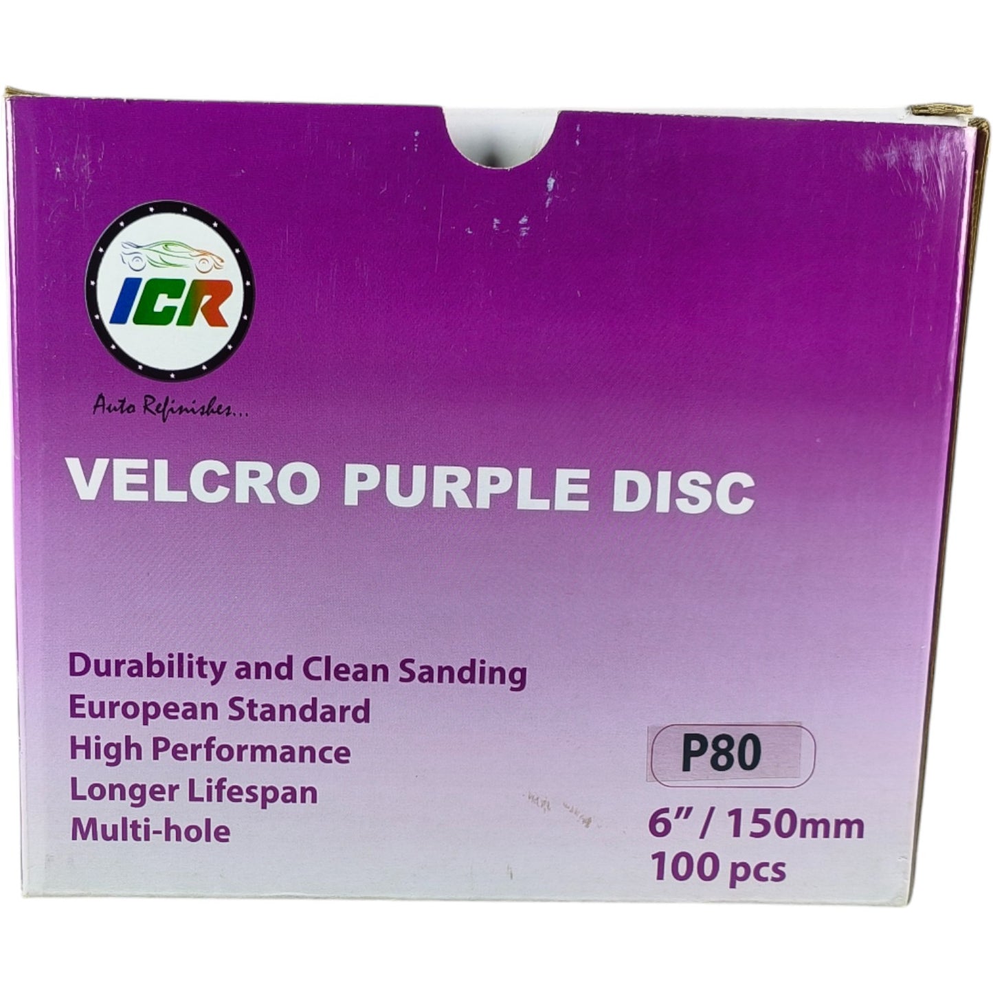 ICR Velcro Purple Disc Sanding Sheets P80 – 6" (150mm), 100pcs, Multi-Hole, High Performance