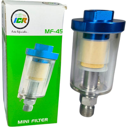 ICR MF-45 Mini Air Filter for Spray Guns & Compressors – Blue Aluminum Body, 1/4” Male Thread  Description