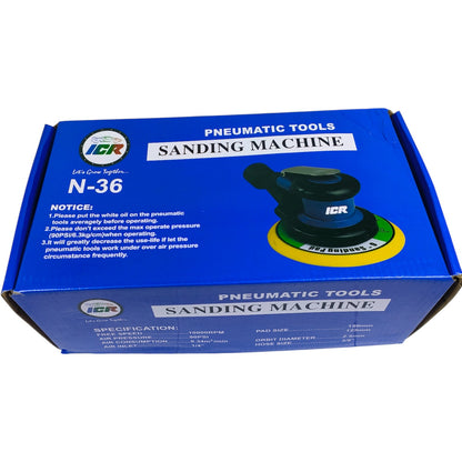 N36 Blue Air Sander – 5-Inch Pneumatic Random Orbital Sander, 12000 RPM Dual Action for Auto & Wood Finishing