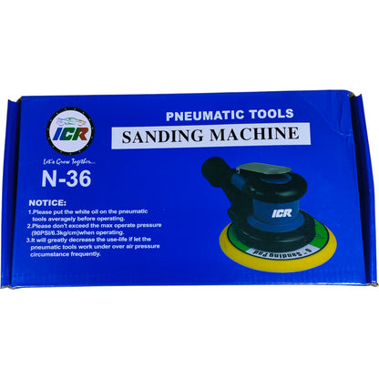 N36 Blue Air Sander – 5-Inch Pneumatic Random Orbital Sander, 12000 RPM Dual Action for Auto & Wood Finishing