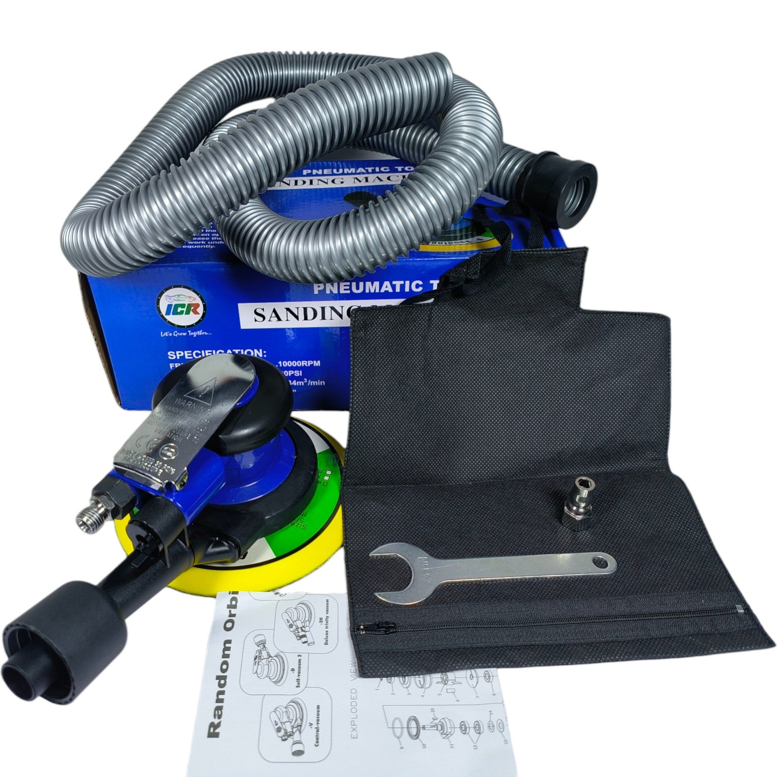 N36 Blue Air Sander – 5-Inch Pneumatic Random Orbital Sander, 12000 RPM Dual Action for Auto & Wood Finishing