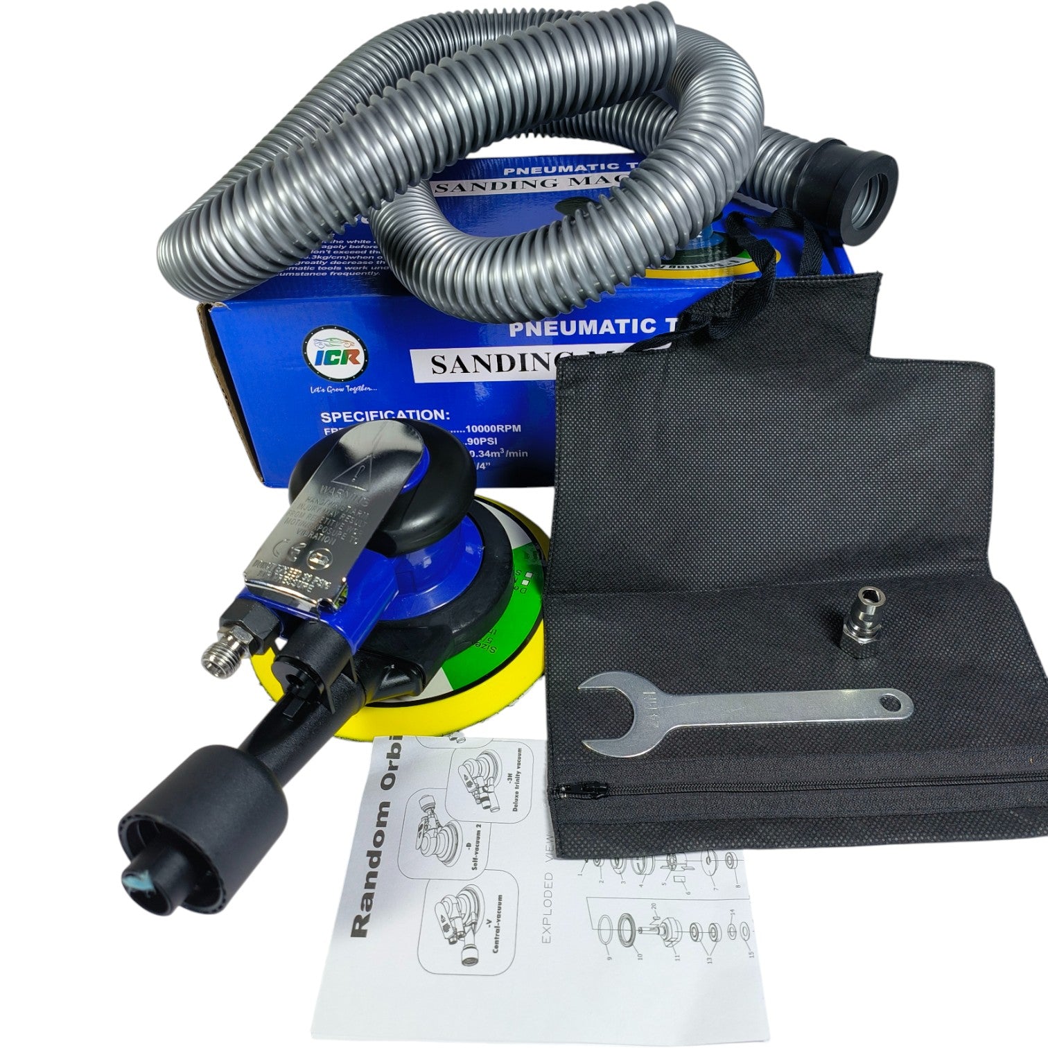 N36 Blue Air Sander – 5-Inch Pneumatic Random Orbital Sander, 12000 RPM Dual Action for Auto & Wood Finishing