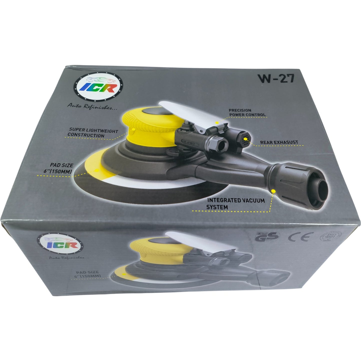 ICR W-27 6" Dual Action Pneumatic Sander with Vacuum System – 3/16" Stroke, 10,500 RPM, Lightweight, 90 PSI