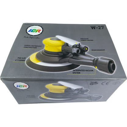 ICR W-27 6" Dual Action Pneumatic Sander with Vacuum System – 3/16" Stroke, 10,500 RPM, Lightweight, 90 PSI