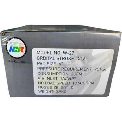 ICR W-27 6" Dual Action Pneumatic Sander with Vacuum System – 3/16" Stroke, 10,500 RPM, Lightweight, 90 PSI