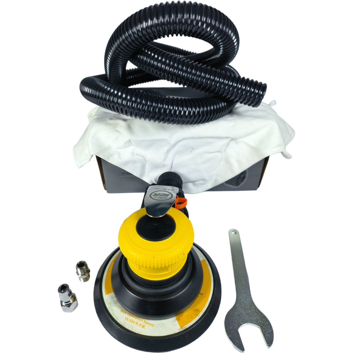 ICR W-27 6" Dual Action Pneumatic Sander with Vacuum System – 3/16" Stroke, 10,500 RPM, Lightweight, 90 PSI