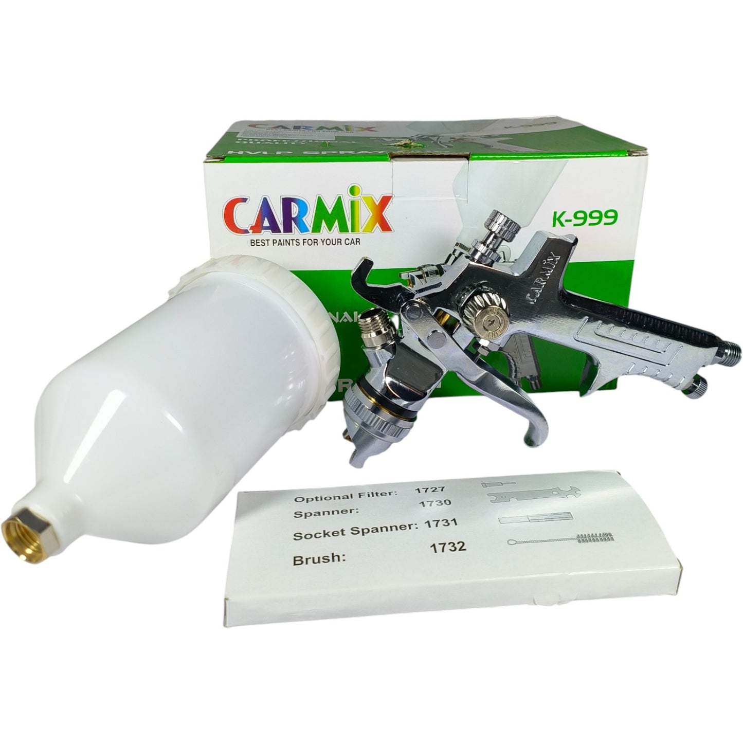 Carmix K-999 Professional HVLP Spray Gun – Gravity Feed, 600ml Cup, 1.4/1.7/2.0mm Nozzle