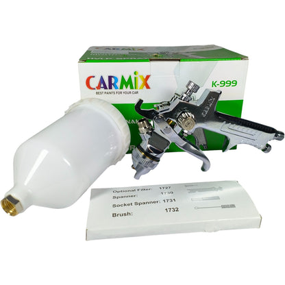 Carmix K-999 Professional HVLP Spray Gun – Gravity Feed, 600ml Cup, 1.4/1.7/2.0mm Nozzle