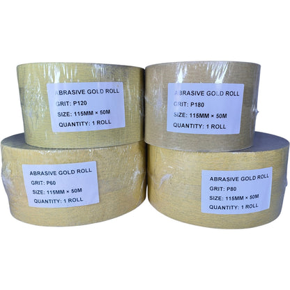 Abrasive Gold Roll –P40  P60, P80, P120, P180 P220 Grits, 115mm x 50m, Professional Sanding Paper