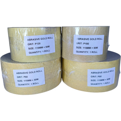 Abrasive Gold Roll –P40  P60, P80, P120, P180 P220 Grits, 115mm x 50m, Professional Sanding Paper