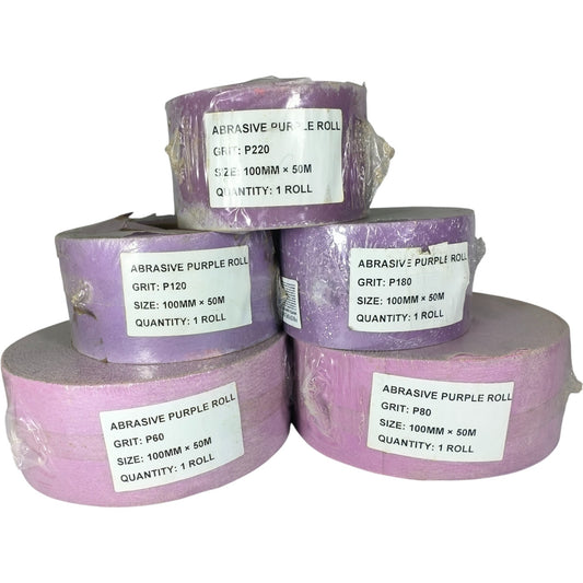 Abrasive Purple Roll – P60, P80, P120, P180, P220 Grits, 100mm x 50m, High Performance Sanding Paper