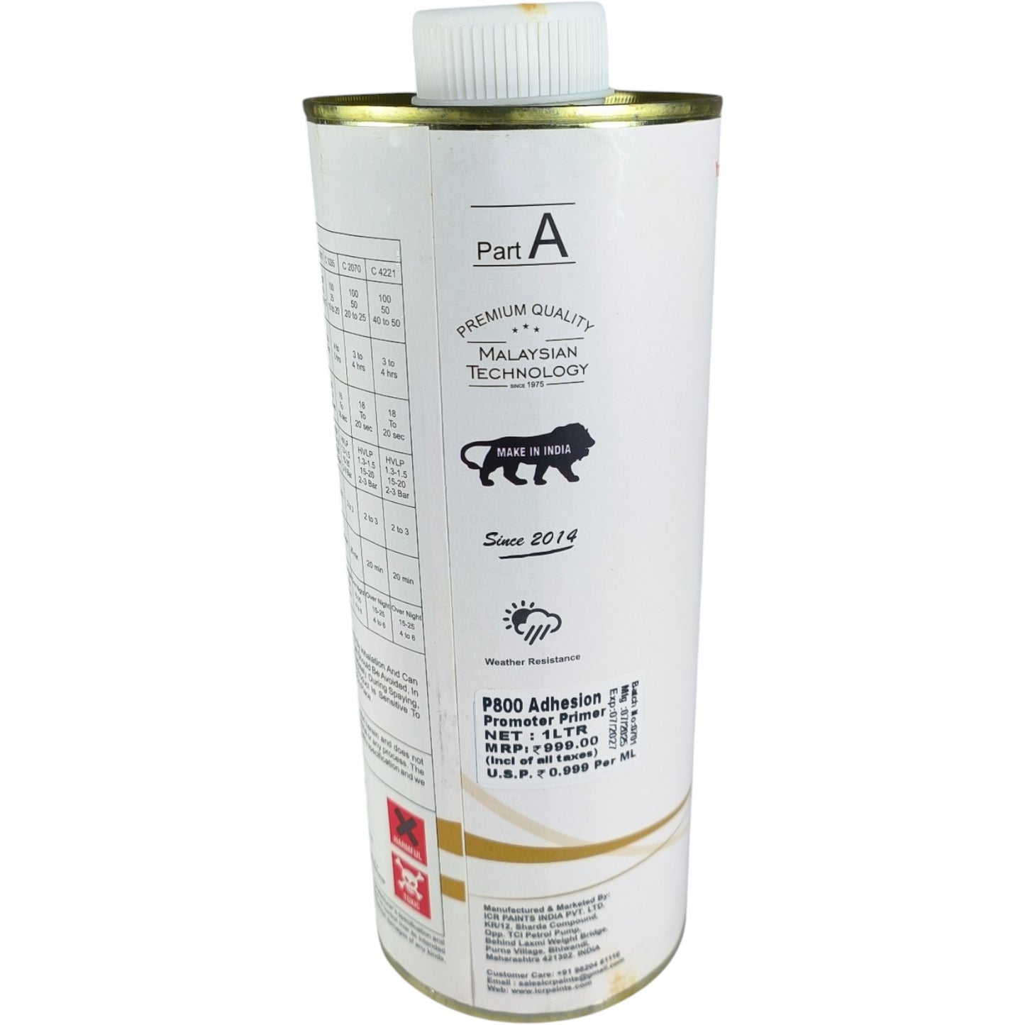 ICR P-800 2K PU Acrylic Plastic Primer – Premium Automotive Adhesion Promoter (1L)