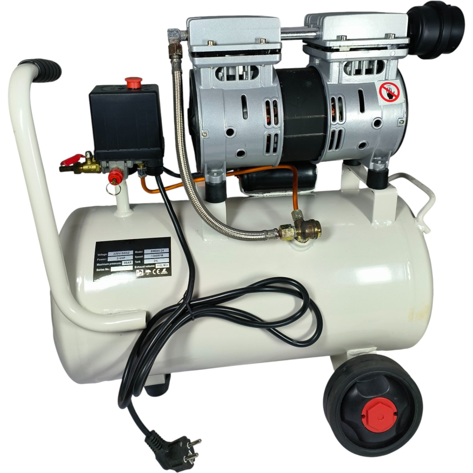 ICR Oil FREE Silent Air Compressor – 24L Tank, 3/4HP, 8 Bar, Low Noise