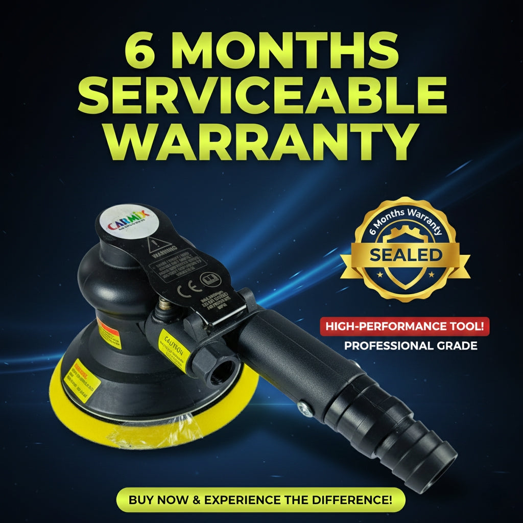 CARMIX 6118 HQ Professional Pneumatic Orbital Sander 6" (150mm) with Vacuum, Hose, Bag & Velcro Pad – Car Body & Wood Polishing Tool