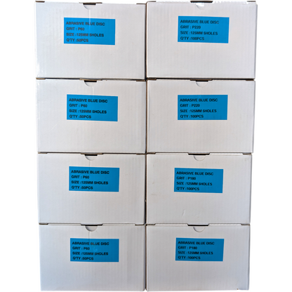 Abrasive Blue Sanding Disc (pack of 100) | 125mm (5 Inch) | 5 Holes Hook & Loop | Heavy-Duty Dry Sanding Discs | Pack of 100