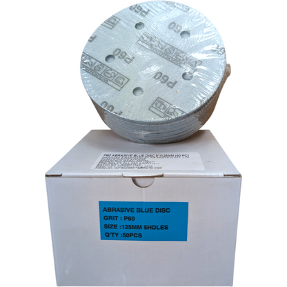 Abrasive Blue Sanding Disc (pack of 100) | 125mm (5 Inch) | 5 Holes Hook & Loop | Heavy-Duty Dry Sanding Discs | Pack of 100