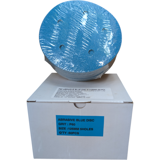 Abrasive Blue Sanding Disc (pack of 100) | 125mm (5 Inch) | 5 Holes Hook & Loop | Heavy-Duty Dry Sanding Discs | Pack of 100