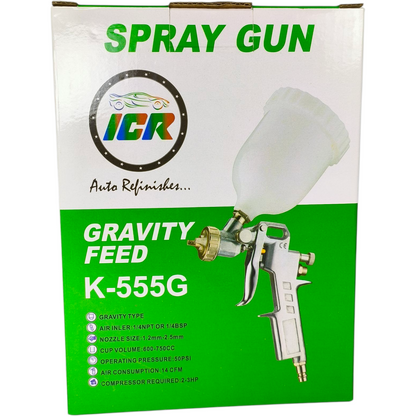 ICR Gravity Feed Spray Gun K-555G | Professional Automotive & Industrial Paint Sprayer