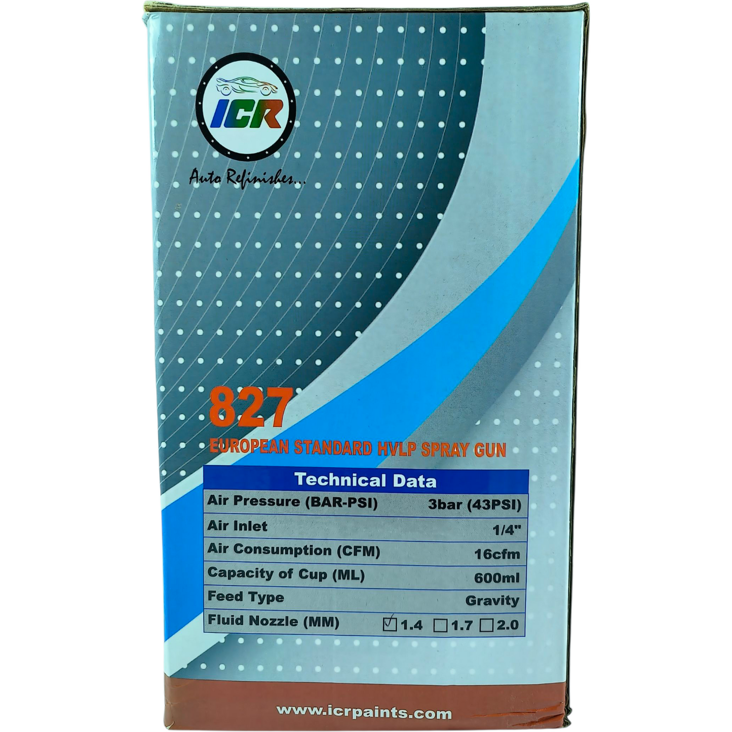 ICR H827 European Standard HVLP Spray Gun Kit for Automotive Refinishing – 600ml Cup, Multi Nozzle Set (1.4/1.7/2.0mm), Complete Tool & Cleaning Accessories