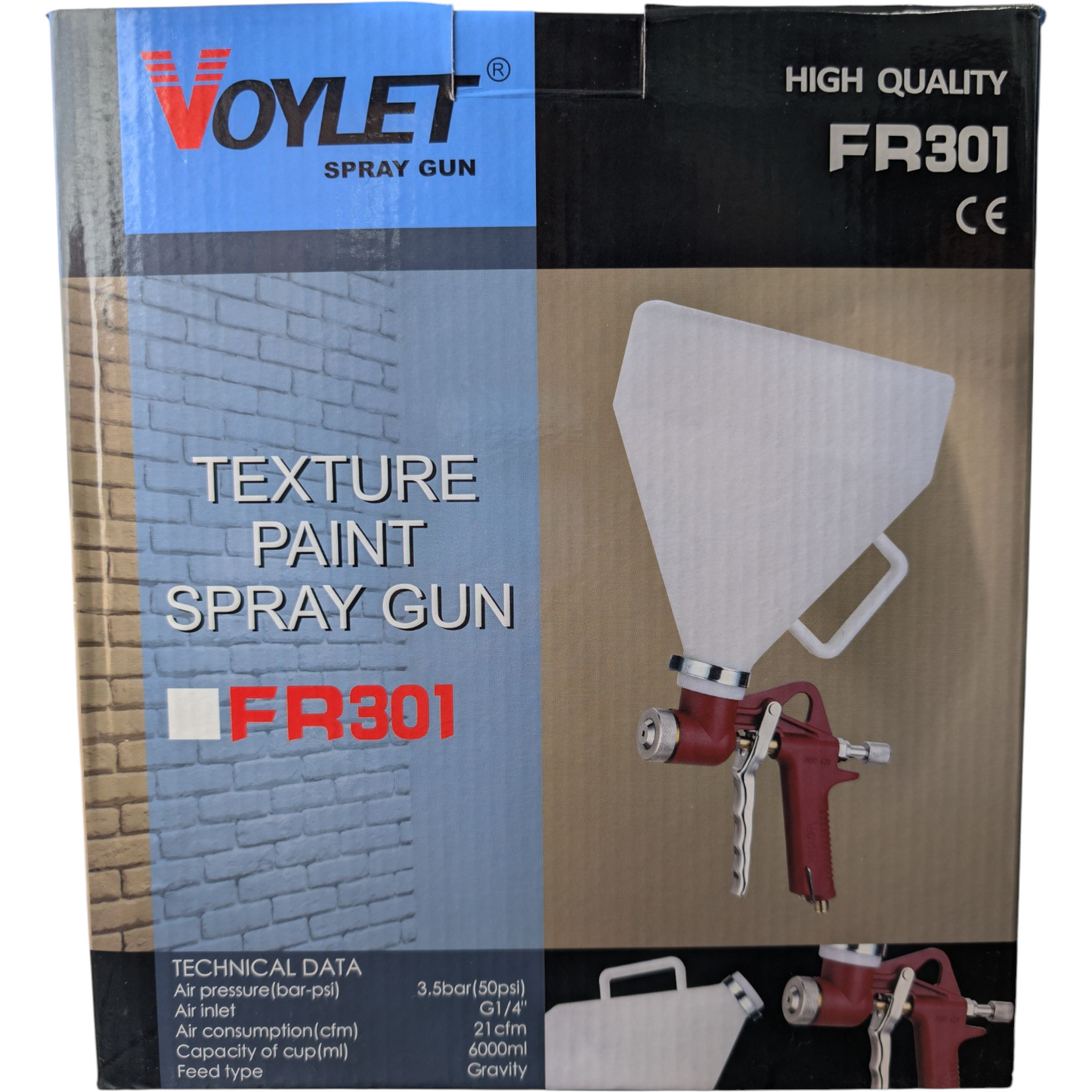 Professional Texture Spray Gun FR301 – With 4mm/6mm/8mm Nozzles & 6000ml Aluminum Hopper