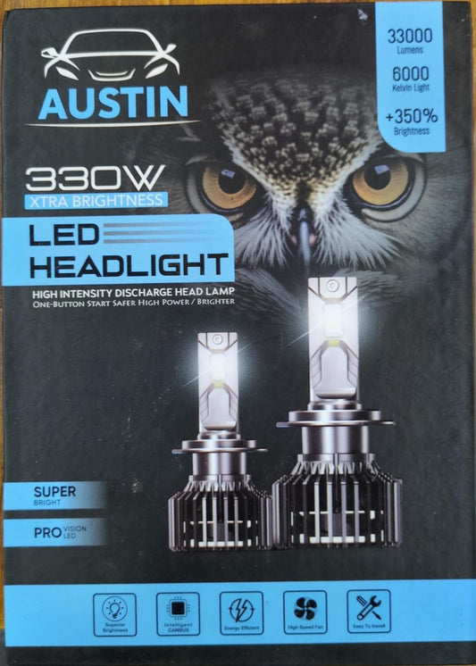 AUSTIN 330W Xtra Bright LED Headlight | 6000K Cool White | 33,000 Lumens | High Intensity Car Headlamp | CANBUS Compatible | 2 Years Warranty