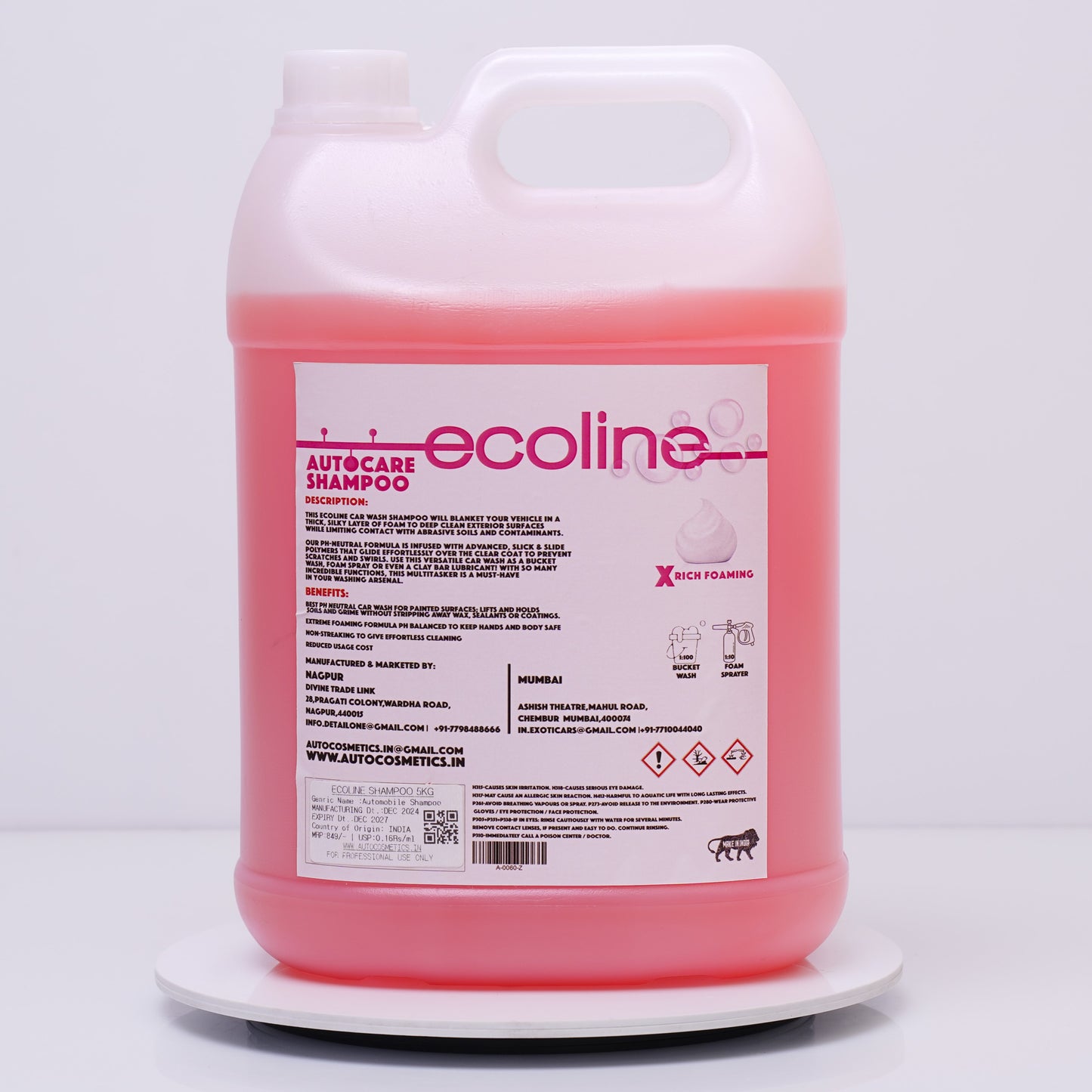 Ecoline Auto Care Shampoo 5KG – High Foaming, pH-Balanced Car Wash for Bucket & Foam Sprayer Use